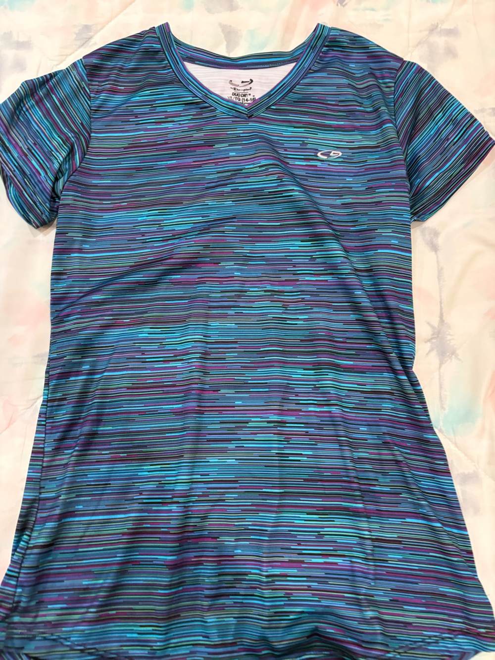 Athletic Short-Sleeve Tee in Teal, Purple & Black